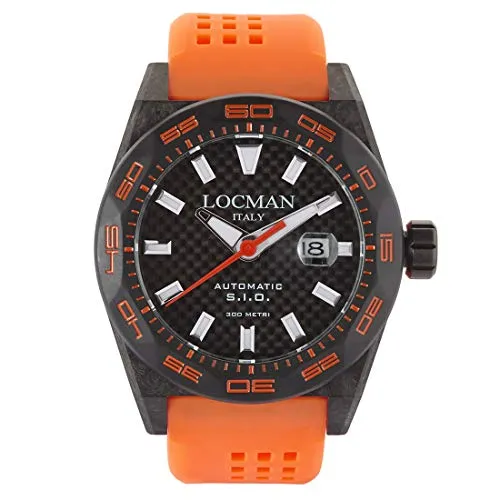 Locman Italy Herrenuhr Stealth Carbon Automatik schwarz/orange Ref. 0216 - Armbanduhren für Herren mit innovativem Carbon-Gehäuse und automatischem Uhrwerk für höchste Präzision und stilvolles Design.