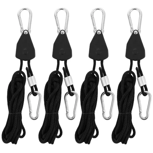 ASelected 4 Stück Ratchet Hanger Seilspanner 2M Abspannseile mit Seilspanner 1/8 Zoll Camping Zubehör für Pflanzenventilator Licht Zimmerpflanzen Zelt Camping