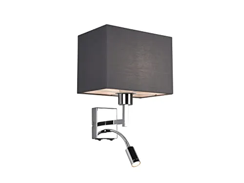 meineWunschleuchte Wandleuchte CAIMA mit flexiblem LED Leselicht - Elegante Wandleuchte mit grauem Stoffschirm und flexibler Leselampe, ideal für Nachttisch oder Leseecke. Separat schaltbar und energieeffizient dank 3,1 Watt LED Modul.