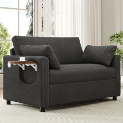 STILVORA 2-Sitzer-Schlafsofa mit USB-Ladefunktion und klappbarem Tisch - Grau - Praktisches Schlafsofa für kleine Räume: Lässt sich einfach ausziehen und bietet Platz für 2 Personen. Mit integriertem USB-Anschluss und klappbarem Beistelltisch für optimalen Komfort und Stauraum.