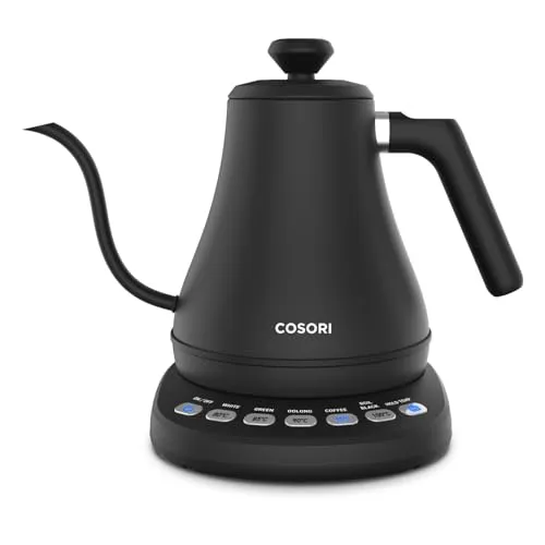 COSORI Wasserkocher Edelstahl Schwanenhals 0,8L mit Temperatureinstellung - Wasserkocher mit 5 präzisen Temperaturvoreinstellungen und Warmhaltefunktion für 60 Minuten, ideal für perfekten Kaffee- und Teegenuss.