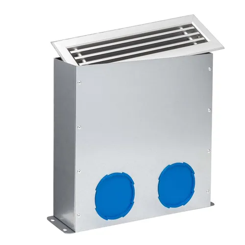 Kermi x-well Boden-Luftauslass mit Metallgitter für Luftkanal 75/92 - Effizienter Kermi x-well Boden-Luftauslass mit robustem Metallgitter für Rundrohr 75/92 mm. Ideal für die Anbindung an Lüftungssysteme und inklusive Bauschutzabdeckung für sauberen Einbau. Maße: 71 x 301 x 308 mm.