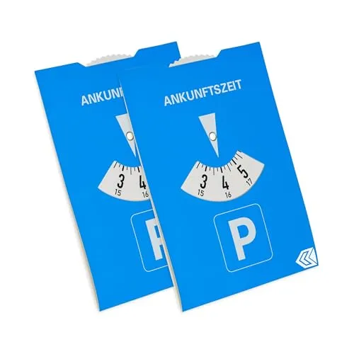 Parkscheibe, 2 Stück, in Blau, aus Papier, doppelseitig einstellbar, Parkuhr mit ANKUNFTSZEIT, für Auto, LKW, Wohnmobil, Parking Disc Blue, Parkscheiben, Parkkarte, blaue Papier Park Scheibe Karte