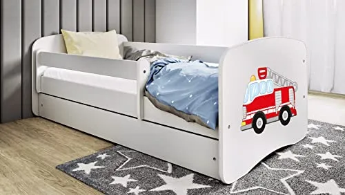 Kids Collective Kinderbett 80x180 cm mit Matratze - Kleinkindbett mit hochwertiger 8 cm Kaltschaummatratze, variabler Rausfallschutz und praktischer Schublade für Ordnung. Sicher und stabil, ideal für Jungen von 3 bis 12 Jahren.