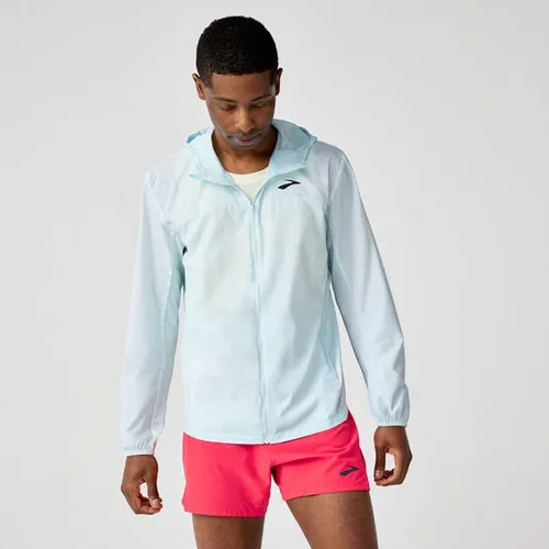 Brooks Herren Canopy Packable Jacket – Winddichte Laufjacke in Blau - Ultraleichte, winddichte Laufjacke, die sich klein packen lässt. Ideal für Training und Wettkampf, sorgt für hohen Tragekomfort und Sichtbarkeit bei schlechten Lichtverhältnissen.