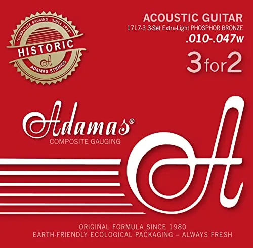 Adamas Saiten für Akustikgitarren Historic Reissue Phosphor Bronze 3er Satz Ex-Light .010