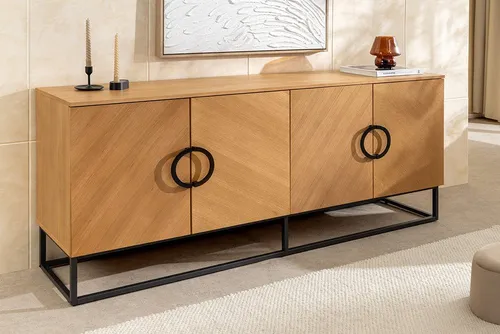 riess-ambiente Sideboard GRANDEZZA 180cm – Eiche-Design mit Metallgestell - Elegantes Sideboard im Industrial-Stil mit 4 Türen und 8 Fächern für optimalen Stauraum. Edles Eichenfurnier und markante Griffe setzen stilvolle Akzente in Deinem Wohnzimmer.