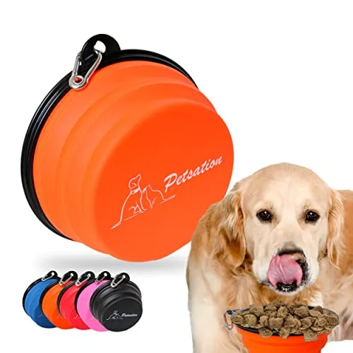 PETSATION – Faltbarer Hundenapf für unterwegs [Das Original] Reisenapf, Fressnapf & Wassernapf für Hunde - 350 ml Trinknapf, ideal für Reisen, Spaziergänge & Alltag – Leicht, kompakt (350ml, Orange)