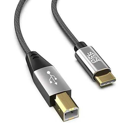 JAMEGA – USB C auf USB B Druckerkabel 1,5m - Scannerkabel Nylon Drucker Kabel kompatibel mit verschiedenen Druckern – Vergoldete Kontakte