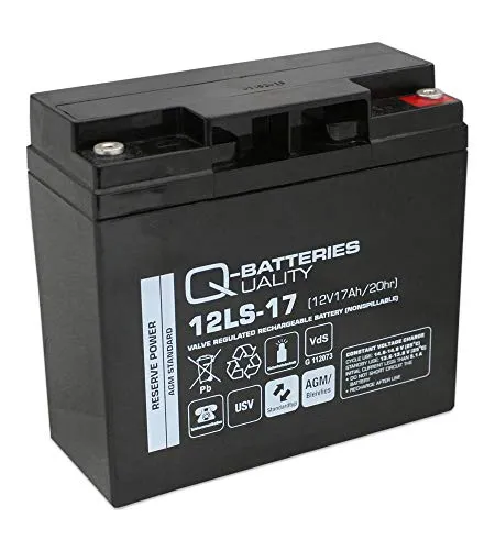 Q-Batteries 12LS-17 12V 17Ah Blei-Vlies-Akku - Batterien & Akkus, wartungsfreie AGM-Batterie mit 17Ah Kapazität, ideal für USV-Anlagen und Notstromversorgung, VdS-zertifiziert für höchste Sicherheit.