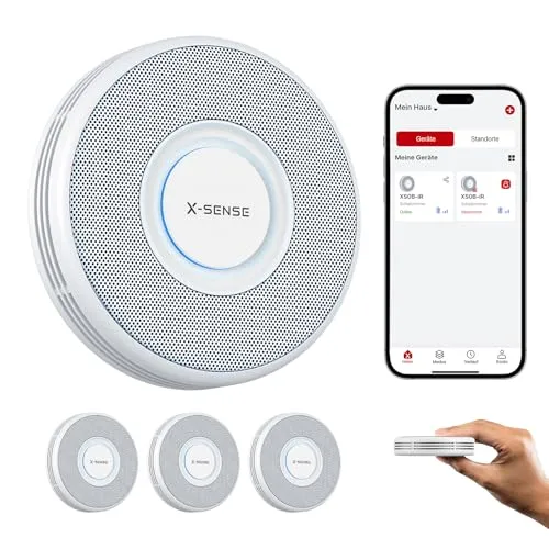 X-Sense WLAN-Rauchmelder XS0B-iR mit Sprachalarm und 17 Standorten, 3 Stück - Der X-Sense WLAN-Rauchmelder bietet zuverlässigen Schutz für Ihr Zuhause. Einfache Einrichtung über 2,4-GHz-WLAN, Sprachalarme in 3 Sprachen und Nachtmodus für ungestörte Nächte.