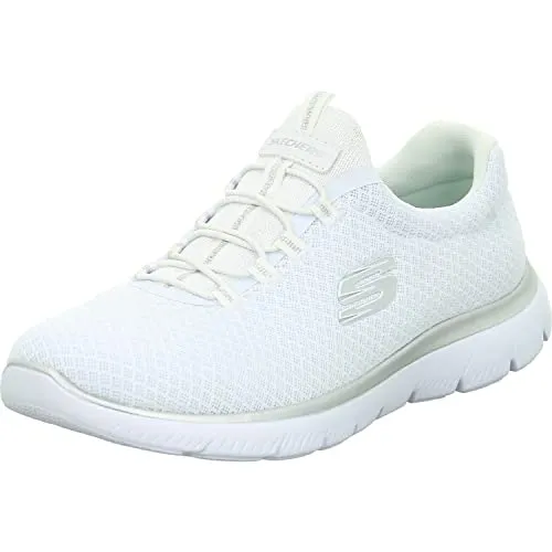 Skechers Damen Summits Sneaker - White Mesh Silver Trim, 37 EU - Damen-Sneaker mit gepolsterter Memory-Schaum Einlegesohle, leichtes Mesh-Obermaterial und stoßdämpfender Zwischensohle für höchsten Komfort.