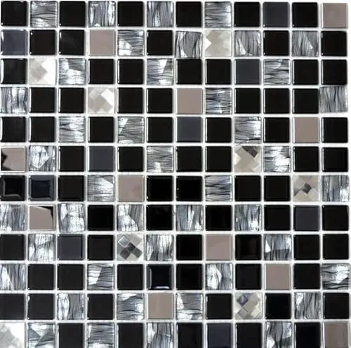 Mosaik Fliesen Edelstahl Glasmosaik anthrazit silber schwarz Mosaikplatte MOS63-CM-426