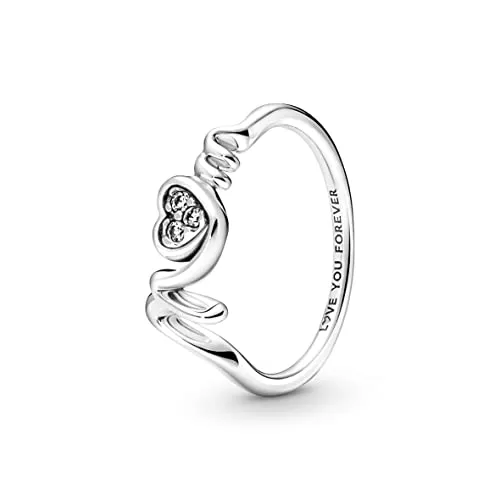 Pandora 191149C01 Damen-Ring Mom Pavé Herz Silber, 56/17,8 - Eleganter Damenring aus der Pandora Moments Kollektion, aus 925 Sterlingsilber mit herzförmigem Design und funkelnden Zirkonias – das perfekte Geschenk für Mütter.