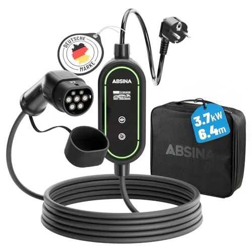 ABSINA Typ 2 Ladekabel Schuko - Einstellbare Ladeleistung 3,7kW 16A - Wallboxen mit einstellbarem Ladestrom (6-16A) und OLED-Display für optimale Kontrolle. Ideal für alle Elektroautos mit Typ 2 oder CCS2 Stecker, sicher und wasserdicht (IP67).