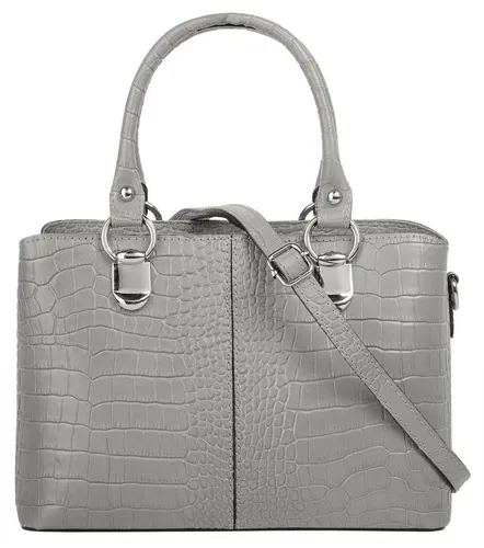 Umhängetasche CLUTY - Damen Leder Tasche in Grau - Elegante Handtasche aus echtem Leder, Made in Italy. Mit 2-geteiltem Hauptfach und verstellbarem Schultergurt bietet sie praktische Vielseitigkeit und Stil für jeden Anlass.