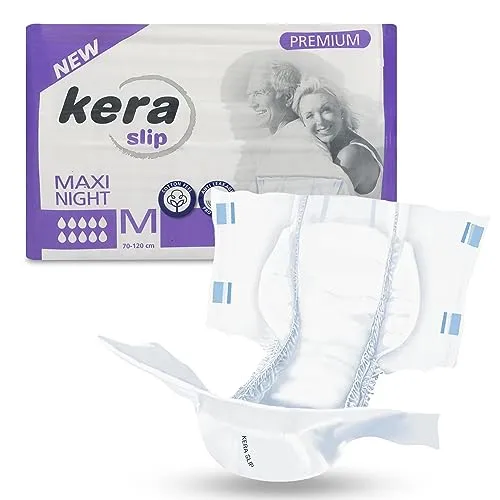Kera Windeln Inkontinenz Slip MAXI NIGHT PREMIUM - Atmungsaktive Windeln für Erwachsene mit doppeltem Auslaufschutz, ideal für einen ruhigen Schlaf in der Nacht. Größe: M, 20 Stück.