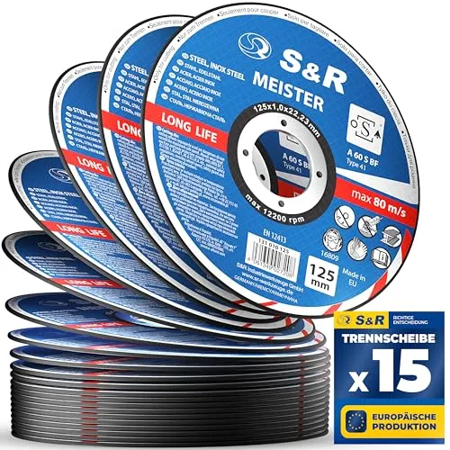 S&R Profi-Trennscheibe 125mm – Dünne Flexscheibe für Winkelschleifer - Trennscheiben für präzises Schneiden von Edelstahl und Metall. Die 1mm dünne Flexscheibe bietet hohe Stabilität und Effizienz, ideal für Karosserie- und Behälterbau.