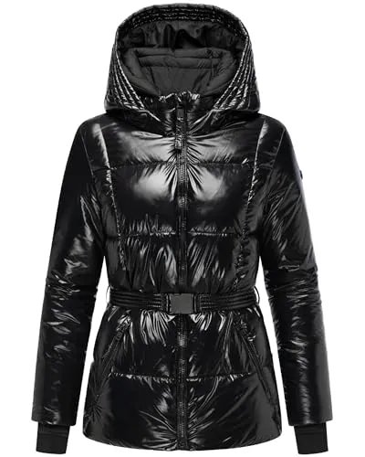 Navahoo Damen Winterjacke mit Taillengürtel – Glänzende Steppjacke in Schwarz, Größe XS - Moderne Steppjacke mit elegantem Glanz-Finish und taillierter Passform. Wetterfestes Obermaterial und kuscheliges Fleece sorgen für Komfort und Stil an kalten Tagen. Ideal für City-Looks und Winterspaziergänge.