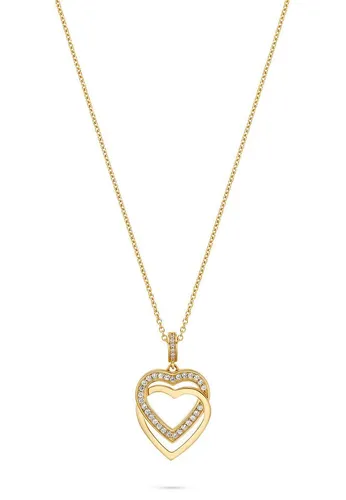 JETTE Kette mit Anhänger Swing Heart Damen Halskette – Vergoldet mit Zirkonia-Herzanhänger - Ketten mit Anhänger – Stilvolle Halskette aus vergoldetem 925 Sterling Silber mit zwei filigranen Herzanhängern, ideal für romantische Anlässe oder als besonderes Geschenk.