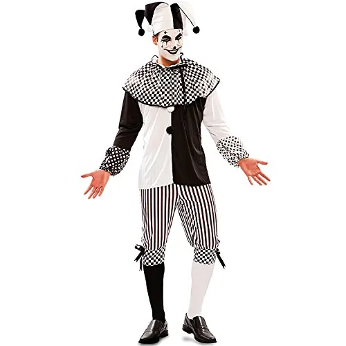EUROCARNAVALES Herren Kostüm Harlekin Piper schwarz weiß Clown Pierrot Fasching Karneval (52) - Stylisches Harlekin-Kostüm aus hochwertigem Lycra und Satinstoff, ideal für Fasching und Karneval. Mit bequemer Passform und auffälligem Design für unvergessliche Auftritte.