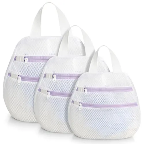 Cozary 3 Stück Wäschenetz für Waschmaschine, Doppelte Schicht Wäschesack mit Reißverschluss, Waschbeutel Reise mit Griffen, für Socken, Unterwäsche, Babykleidung, Violett (30x30cm, 40x40cm, 50x50cm)