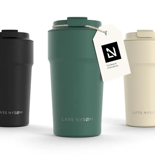 LARS NYSØM Thermo Kaffeebecher to go 500ml – Auslaufsicherer Edelstahl Travel Mug - Praktischer 500ml Thermobecher mit doppelwandiger Vakuumisolierung. Ideal für unterwegs, hält Getränke bis zu 4h heiß und 8h kalt. Perfekt für Auto-Getränkehalter.