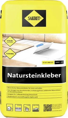 Sakret Natursteinfliesenkleber 20 kg - Boden- & Wandfliesen, ideal für die Verlegung von Natursteinfliesen, sorgt für starke Haftung und Langlebigkeit.