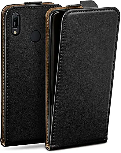 moex Flip Case für Huawei Y6 (2019) Hülle klappbar mit 360 Grad Schutz, Handyhülle mit Displayschutz, PU Leder Handytasche Lederhülle, Flip Case Cover Klapphülle, Schwarz