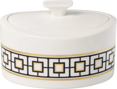 Villeroy & Boch Signature Dose MetroChic - Elegante Porzellandose in geometrischem Dekor, gefertigt aus Premium Bone Porcelain mit 20 Karat Gold Veredelung – ideal für stilvolle Tischdekoration oder als hochwertiges Geschenk.