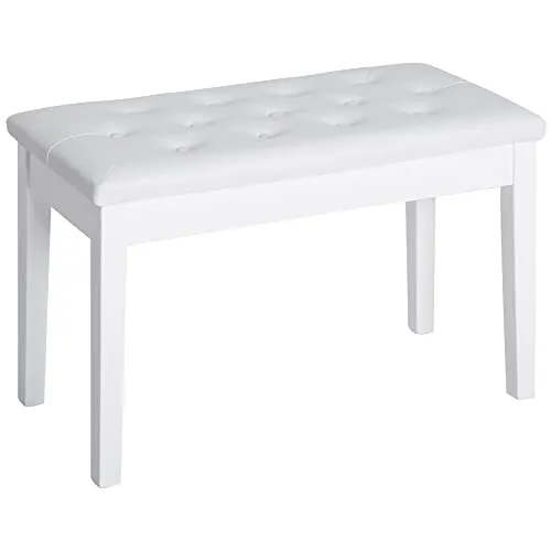 Homcom Klavierhocker Weiß - Stilvoller Hocker für Musiker - Hocker im Landhausstil, ideal für Klavierliebhaber. Mit weichem Kunstlederpolster und stabilem Holzrahmen bietet er Komfort und Haltbarkeit.