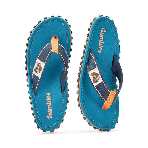 Gumbies Vegane Flip Flops Damen und Herren - Originals - Zehentrenner aus recycelten Materialien - robuste Sohle - Baumwoll-Zehensteg - Ergonomisches Fußbett - Sandalen - Tricolor Blue - 41