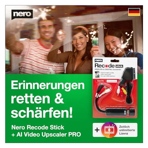 Nero - Retten Sie Ihre Erinnerungen | Video Grabber + Scart Adapter + AI Video Upscaler Pro Unlimited | Videoqualität verbessern | VHS digitalisieren | S-VHS | Hi8 | Super 8 | Windows 11 / 10