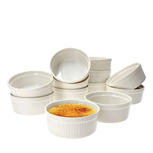 12er Set Creme Brulee Schale Bianca - Ideal für Desserts - Schalen & Schüsseln: Hochwertige Porzellan Förmchen im klassischen Design, perfekt für Crème Brûlée, Aufläufe und Snacks. Spülmaschinenfest und stapelbar für einfache Lagerung.