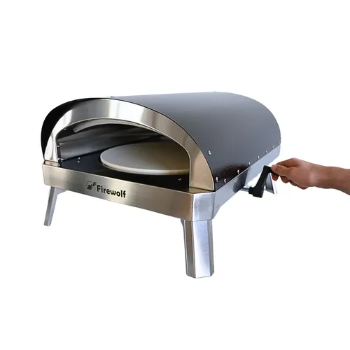 FIREWOLF® LITTLE JOE Pizzaofen 4,5kW – Perfekte Pizza für den Garten - Outdoor Pizzaofen mit drehbarem Pizzastein für gleichmäßiges Backen bis 500°C. Ideal für Camping und Gartenpartys. Inklusive Gratis Zubehör: Pizzaschieber, Gasschlauch und Abdeckhaube.