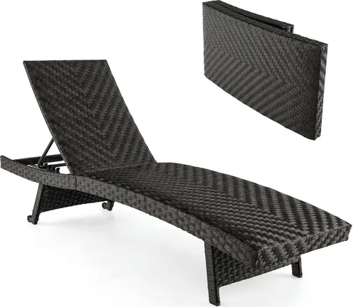 COSTWAY Klappbare Sonnenliege mit verstellbarer Rückenlehne - Entspannen Sie stilvoll mit dieser komfortablen, klappbaren Sonnenliege. Die 5-stufig verstellbare Rückenlehne und das elegante PE-Rattan-Design machen sie ideal für Garten, Terrasse oder Poolbereich.
