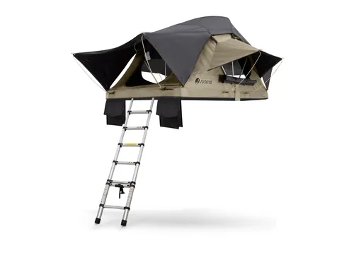 Juskys Autodachzelt Lago 140 x 240 cm - Komfortables Camping - Autozubehör - LED-Beleuchtung und Leiter inklusive für flexibles Schlafen auf dem Fahrzeugdach, ideal für spontane Campingausflüge.