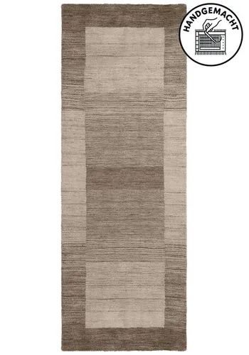 Wollteppich THEKO "Gabbeh Super, Handweb, 100% Wolle" – Braun, 90x250 cm - Handgewebter Gabbeh Teppich aus reiner Wolle, inspiriert von traditioneller Nomadenkunst. Bringt fröhliche Farben in Ihr Zuhause und sorgt für eine warme Wohnatmosphäre. Maße: 90 cm Breite, 250 cm Länge, 9 mm Höhe.