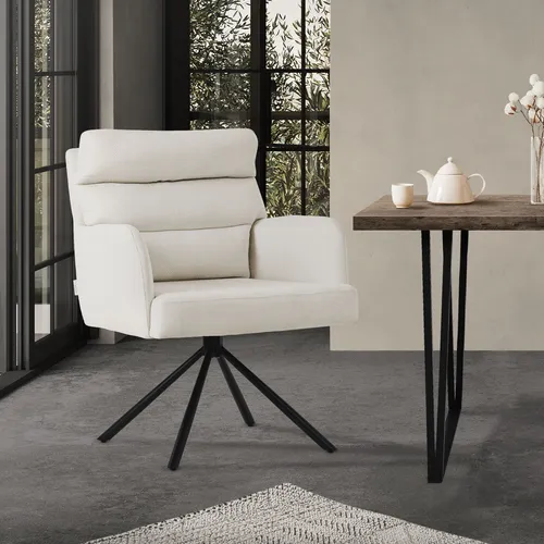 ML-Design Esszimmerstuhl drehbar, Beige - Eleganter Esszimmerstuhl mit drehbarer Auto-Position, hochwertigem Polyesterbezug und abnehmbarem Rückenkissen für maximalen Komfort und Flexibilität in jedem Raum.