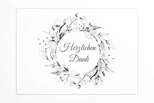 Friendly Fox Danksagungskarten Trauer mit Umschlag, 12 Trauerkarten Danksagung mit Umschlag Blumenkranz, Dankeskarten nach Beerdigung, Danke Karte Trauer mit Umschlag