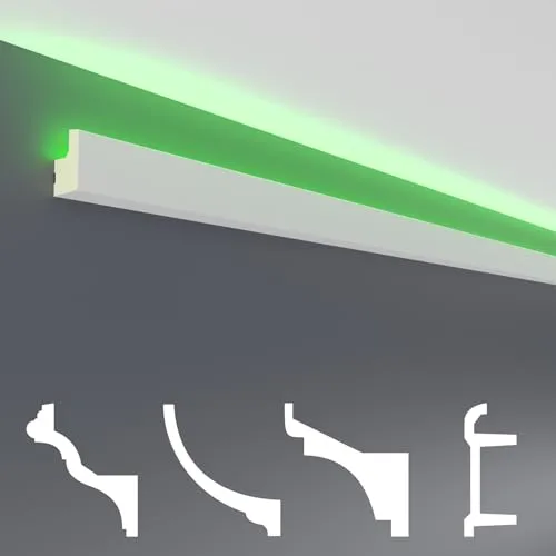 HEXIM LED Stuckleisten Muster - Indirekte Beleuchtung für stilvolle Akzente - 20 cm LED-Profil aus leichtem PU, perfekt für indirekte Beleuchtung. Ideal für Innenräume, einfach zu montieren und individuell anpassbar. Verleihen Sie Ihren Wänden einen modernen Touch!