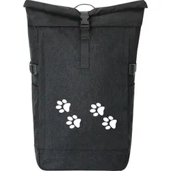Huuraa Kurierrucksack Fußtapsen 30-44 Liter Black Melange - Fairtrade Rolltop - Geräumiger Kurierrucksack mit 32 Litern Volumen und gepolstertem Laptopfach. Hergestellt aus nachhaltigem RPET-Polyester, ideal für Arbeit oder Freizeit. Praktische Fächer für schnellen Zugriff auf Essentials.