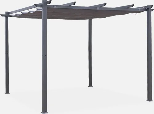 Alice's Garden Isla Pergola - 3 x 3 m - Gartenlaube aus Aluminium mit einziehbarem Dach und Schiebetuch, ideal für entspannte Stunden auf der Terrasse.