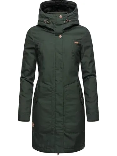 Ragwear Damen Warmer Winter Parka Jannisa Intl Dark Olive Gr. L - Funktionsjacke mit kuscheligem Teddyfell-Futter, wasser- und windabweisend, ideal für kalte Tage und modisch vielseitig einsetzbar.