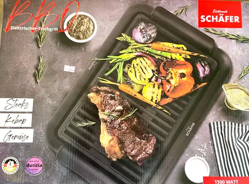 Schäfer Elektrischer Tischgrill 1500W Balkongrill Elektrogrill 38 x 25 cm