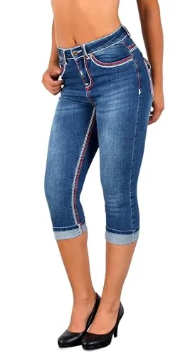 ESRA Damen High Waist Caprihose - Dicke Naht Jeans J569 - Stylische Damen Capri Jeans mit hohem Bund und perfektem Stretch für optimalen Tragekomfort. Die ¾ Hose im 5-Pocket-Style überzeugt in aktuellen Farben und passt ideal zu jedem Anlass.