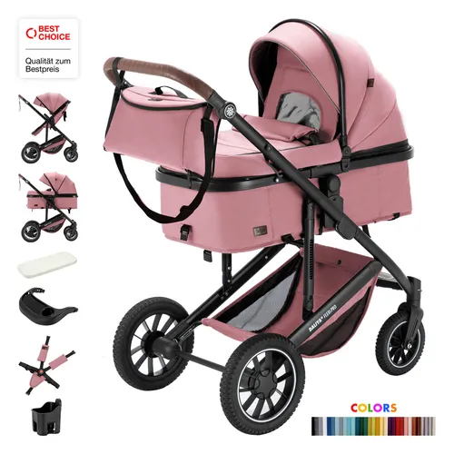 Daliya® Kombi-Kinderwagen FLEXI-PRO M 2in1 - Kinderwagen mit einhändig abnehmbarer Wanne, ideal für unterwegs. Ausgestattet mit 360° drehbaren Vorderrädern und einem robusten Alu-Rahmen für jedes Gelände.