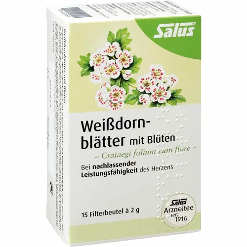 Bio Salus Weißdornblätter mit Blüten Tee 15 Filterbeutel - Aromatischer Kräutertee aus Bio-Weißdornblättern und Blüten, ideal für entspannende Teemomente. Genießen Sie den vollen Geschmack in praktischen Filterbeuteln.