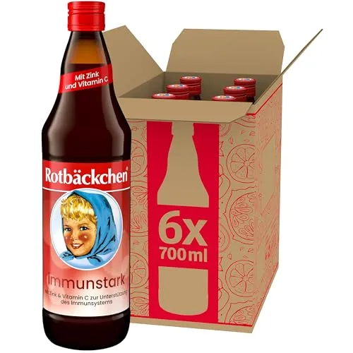 ROTBÄCKCHEN Immunstark 6er Pack – Mehrfruchtsaft mit Zink und Vitamin C - Säfte – Genussvoller Direktsaft aus roten Trauben, Äpfeln und Beeren, angereichert mit Zink und Vitamin C zur Stärkung des Immunsystems.