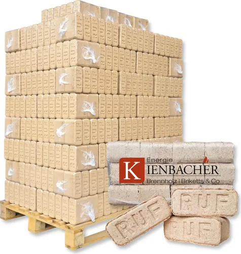 RUF Briketts Hartholzbriketts aus Buche und/oder Eiche | 100 x 10 kg Holzbrikett auf Palette | Energie Kienbacher® 1000 kg